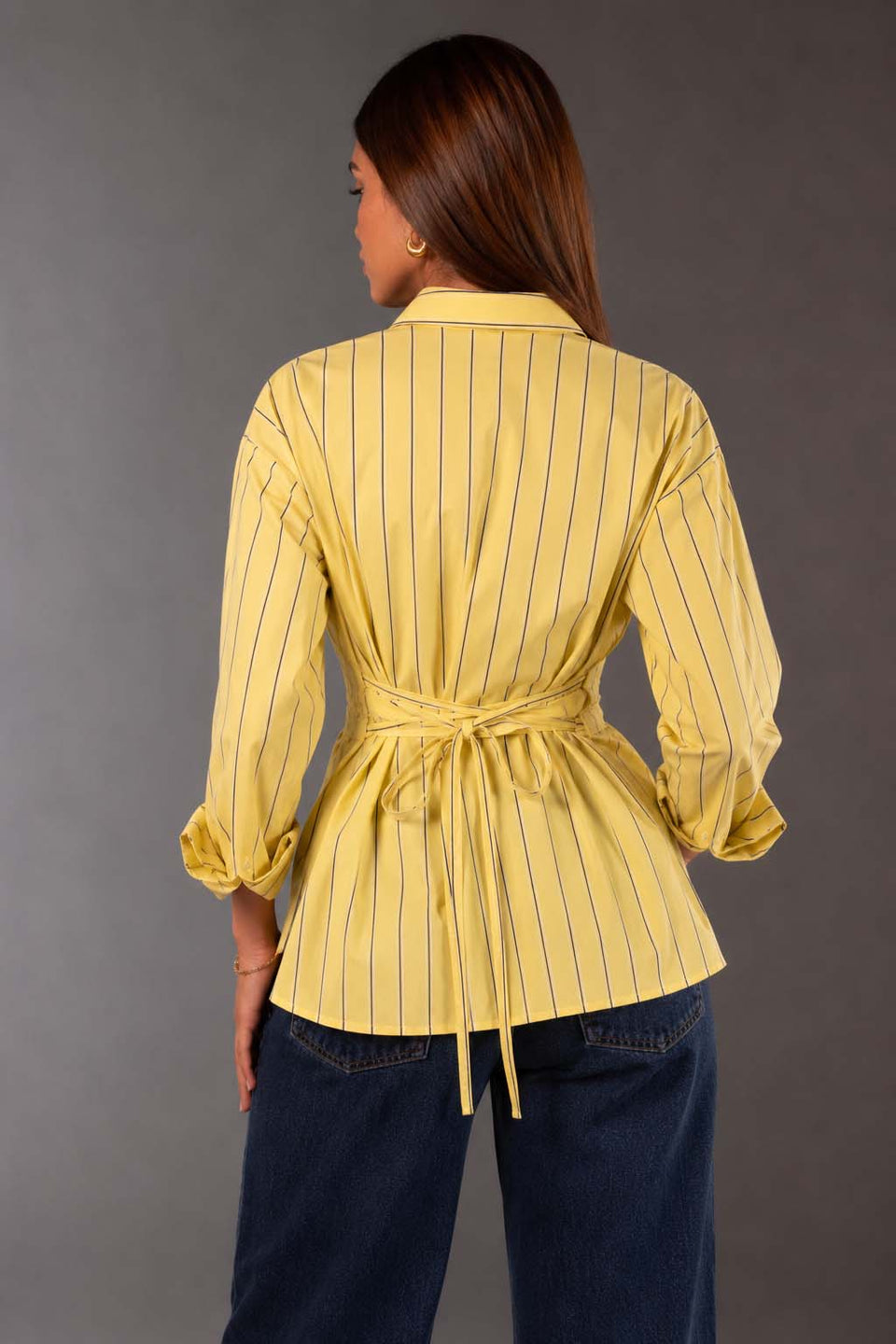 Yellow Striped Tie-Back Shirt