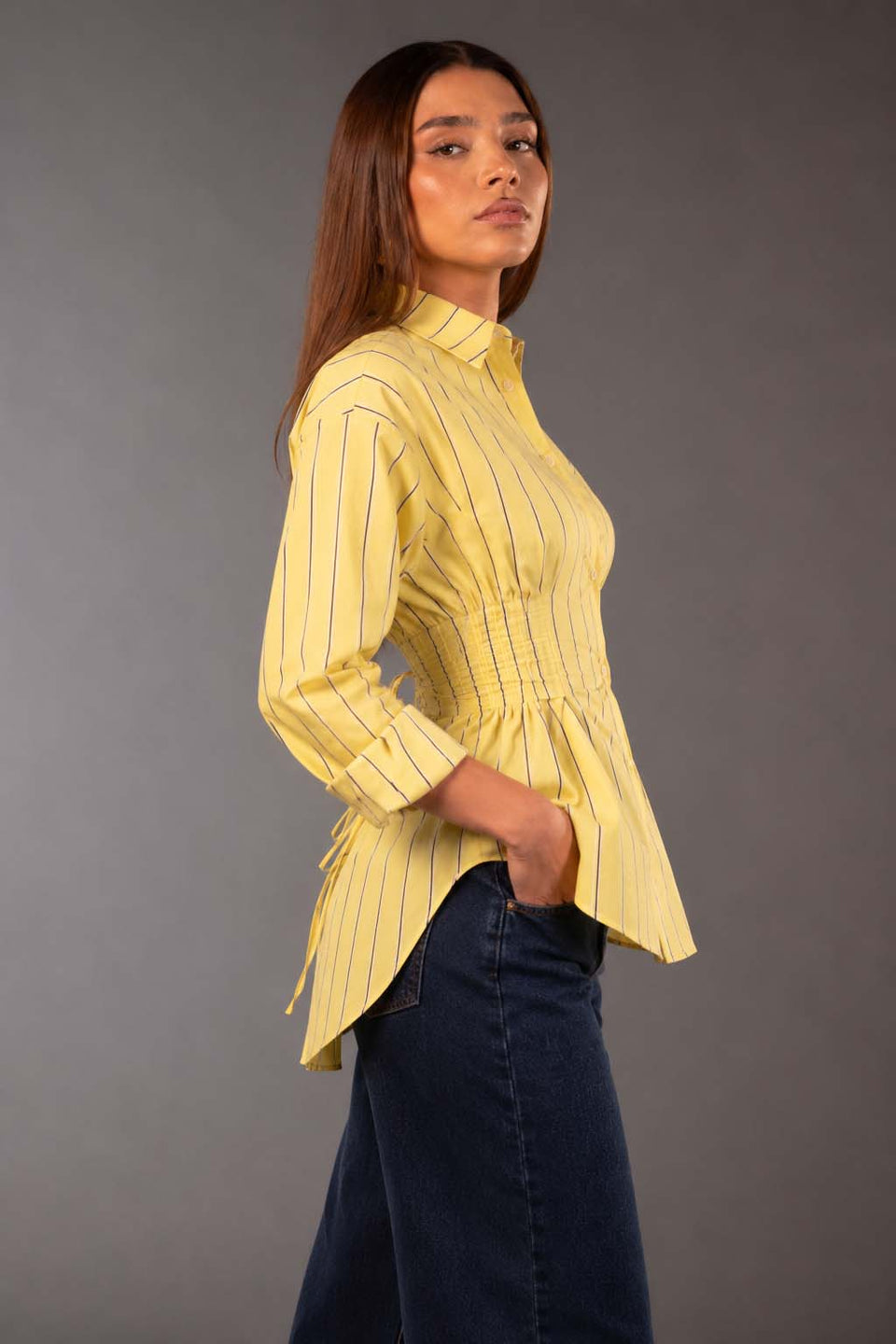 Yellow Striped Tie-Back Shirt