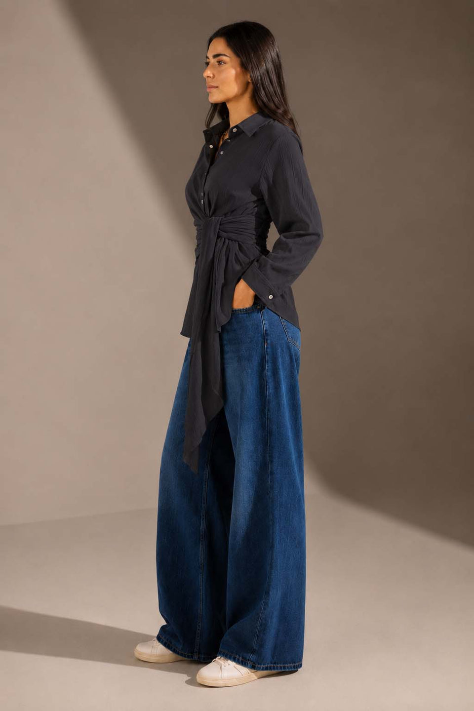Black Wrap Tie Shirt