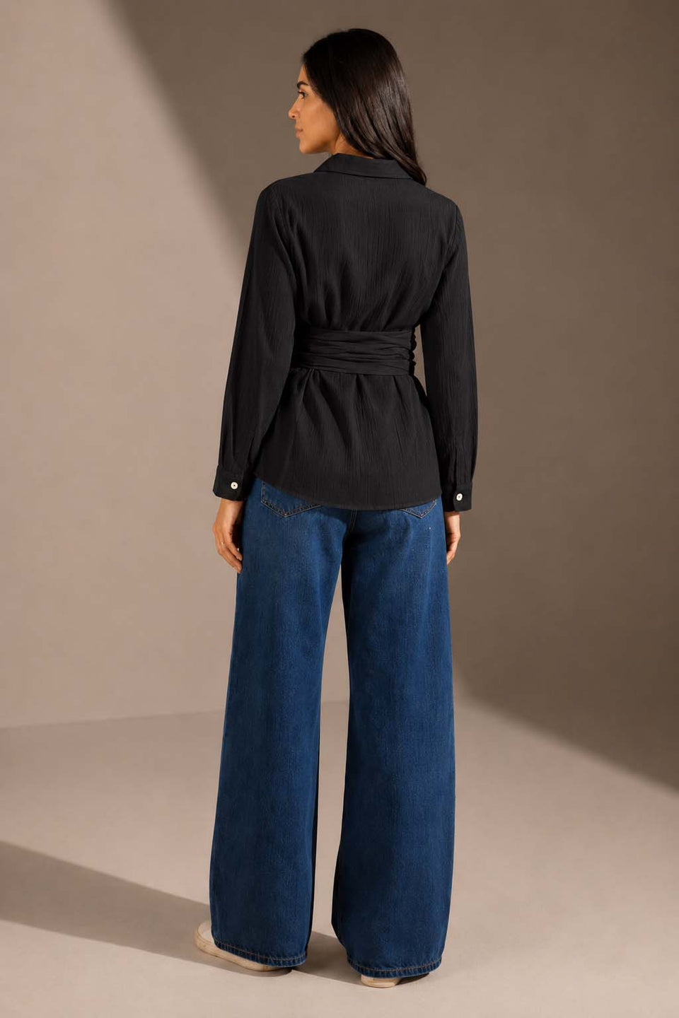 Black Wrap Tie Shirt