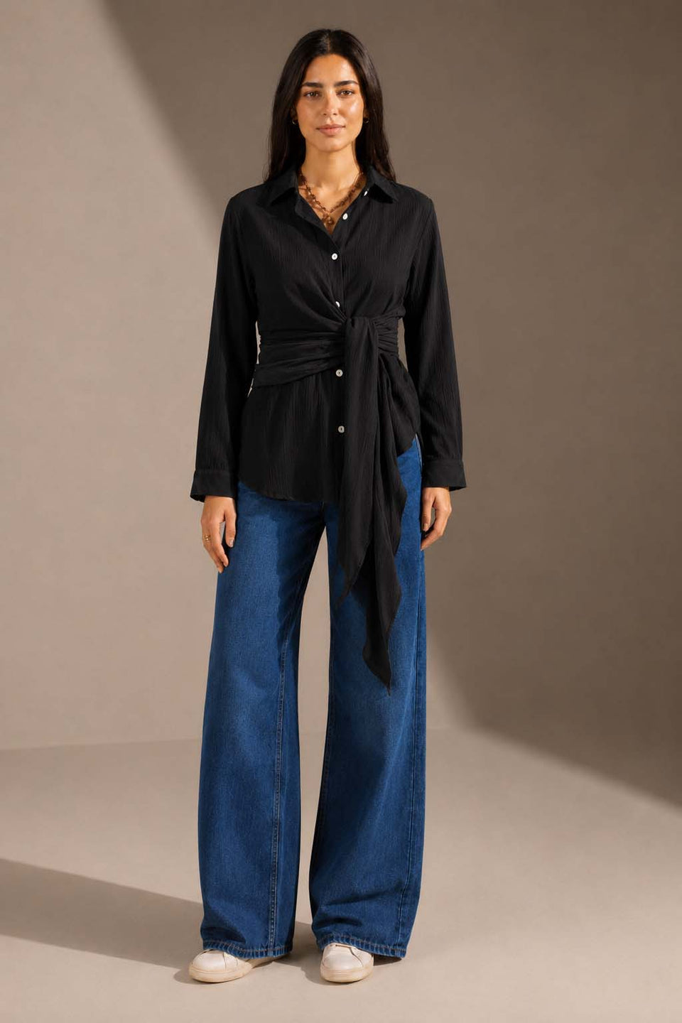 Black Wrap Tie Shirt
