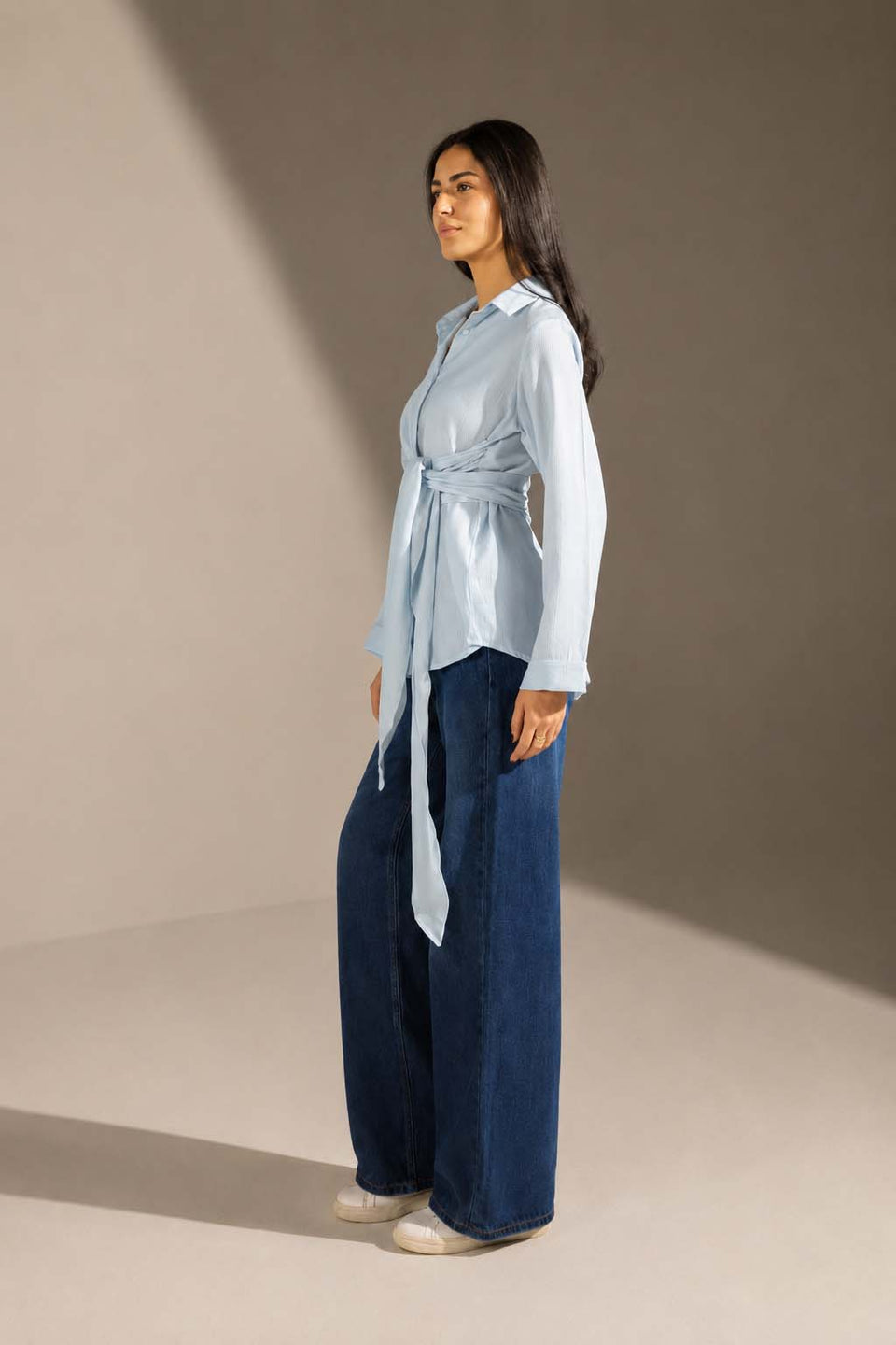 Blue Wrap Tie Shirt