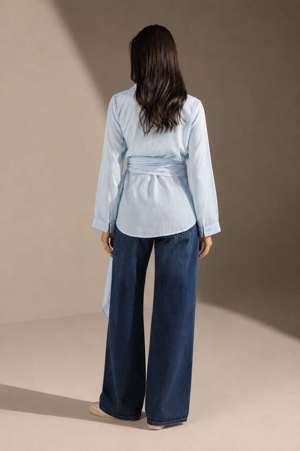 Blue Wrap Tie Shirt