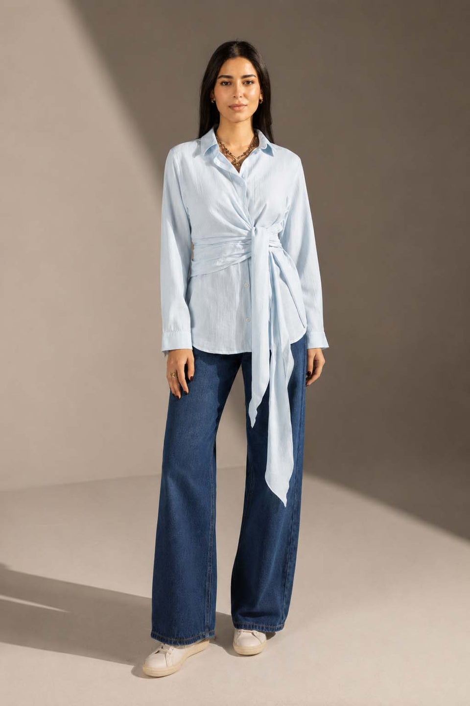Blue Wrap Tie Shirt