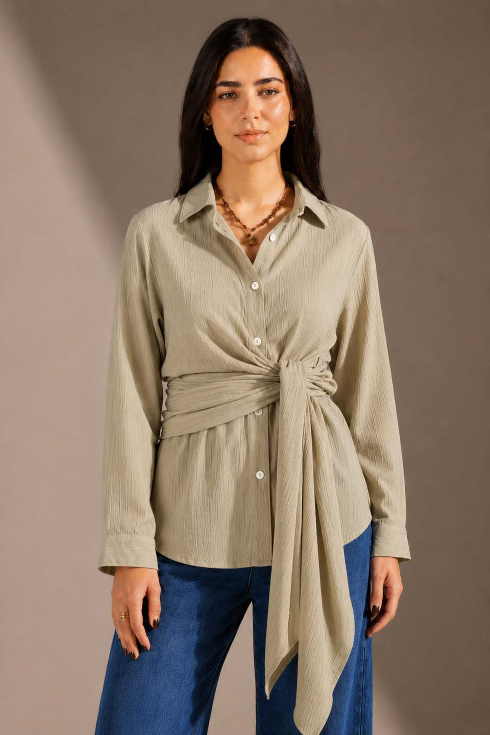 Olive Wrap Tie Shirt