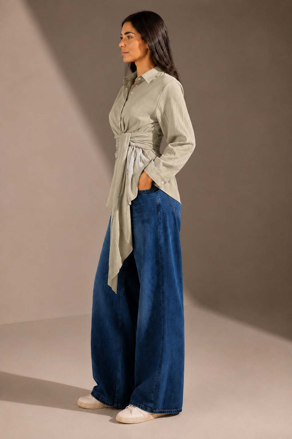 Olive Wrap Tie Shirt