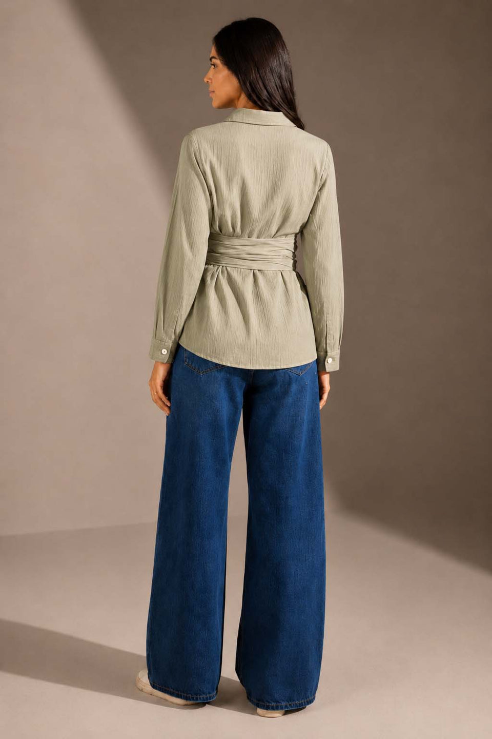 Olive Wrap Tie Shirt