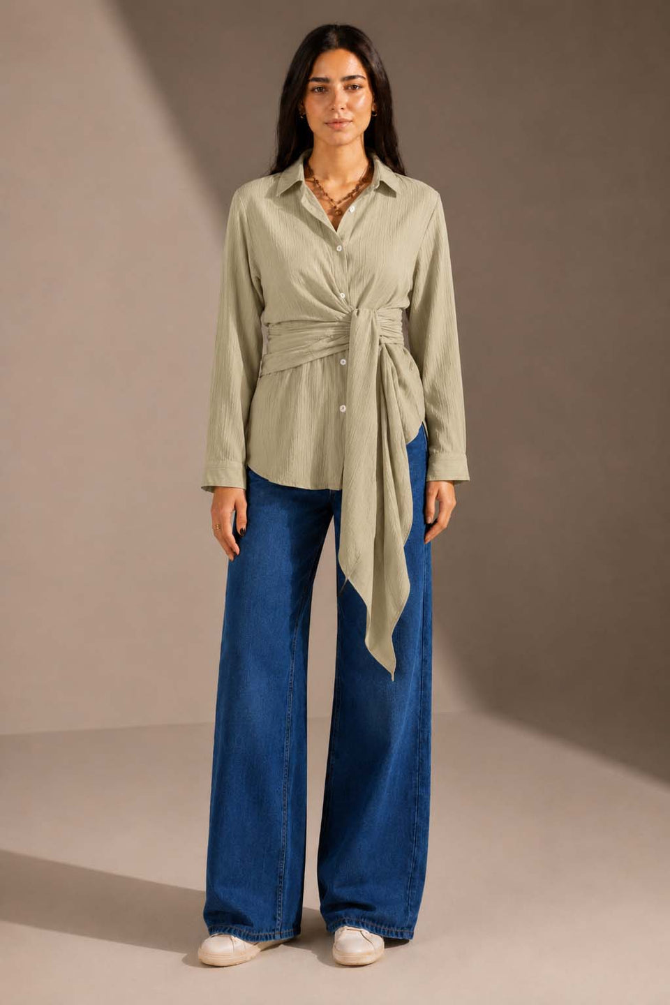 Olive Wrap Tie Shirt