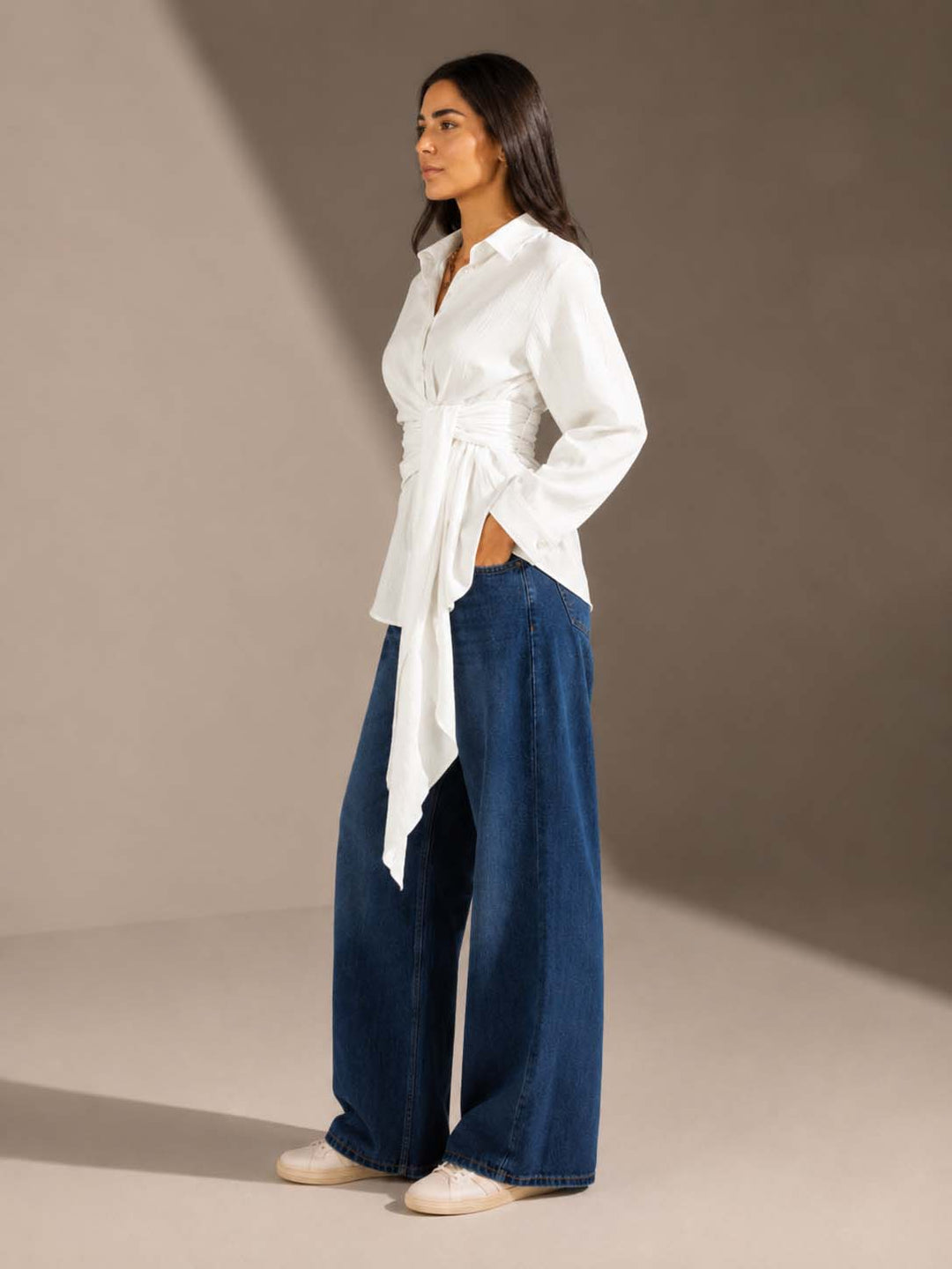 White Wrap Tie Shirt
