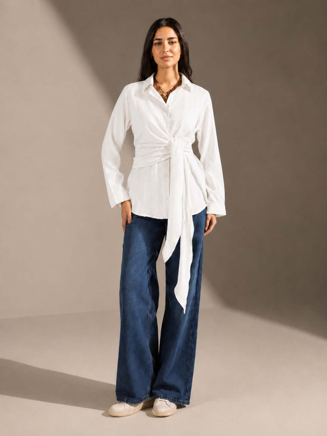 White Wrap Tie Shirt