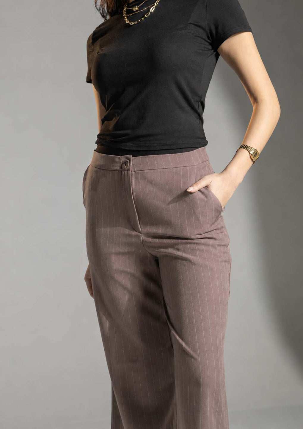 Coffe Pinstripe Wide-Leg Pants