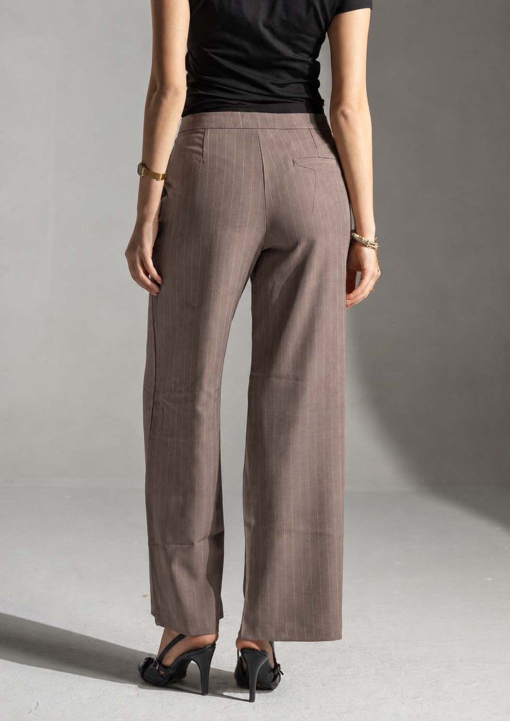 Coffe Pinstripe Wide-Leg Pants