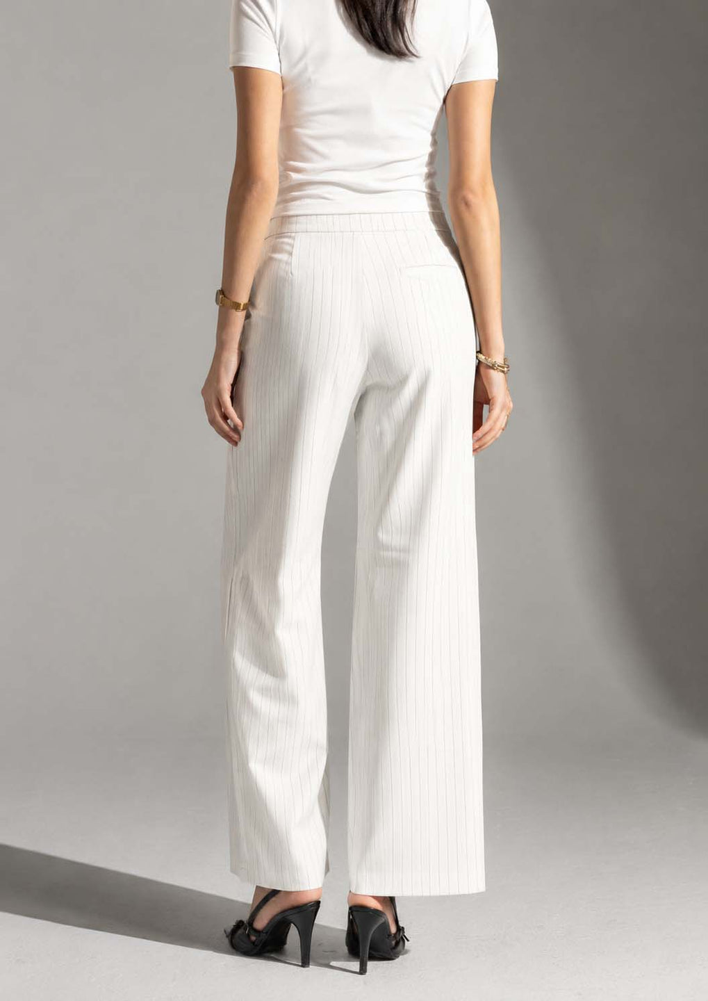 White Pinstripe Wide-Leg Pants