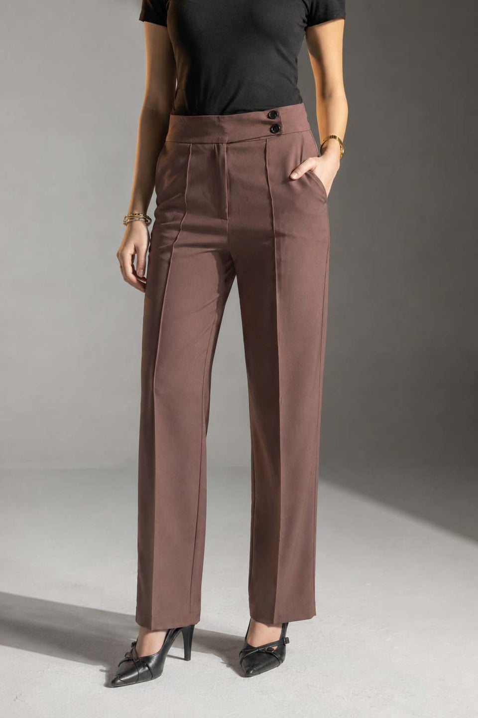 Brown Tailored Wide-Leg Pants