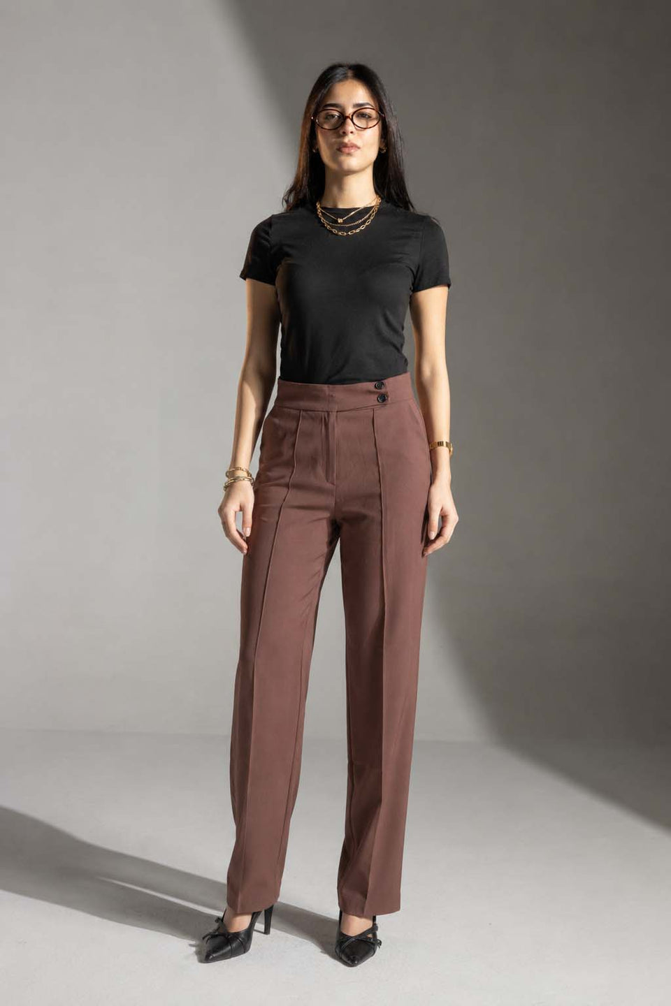 Brown Tailored Wide-Leg Pants