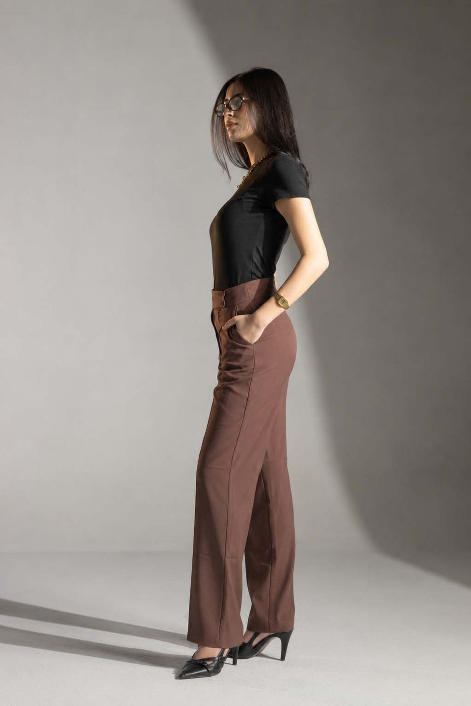 Brown Tailored Wide-Leg Pants
