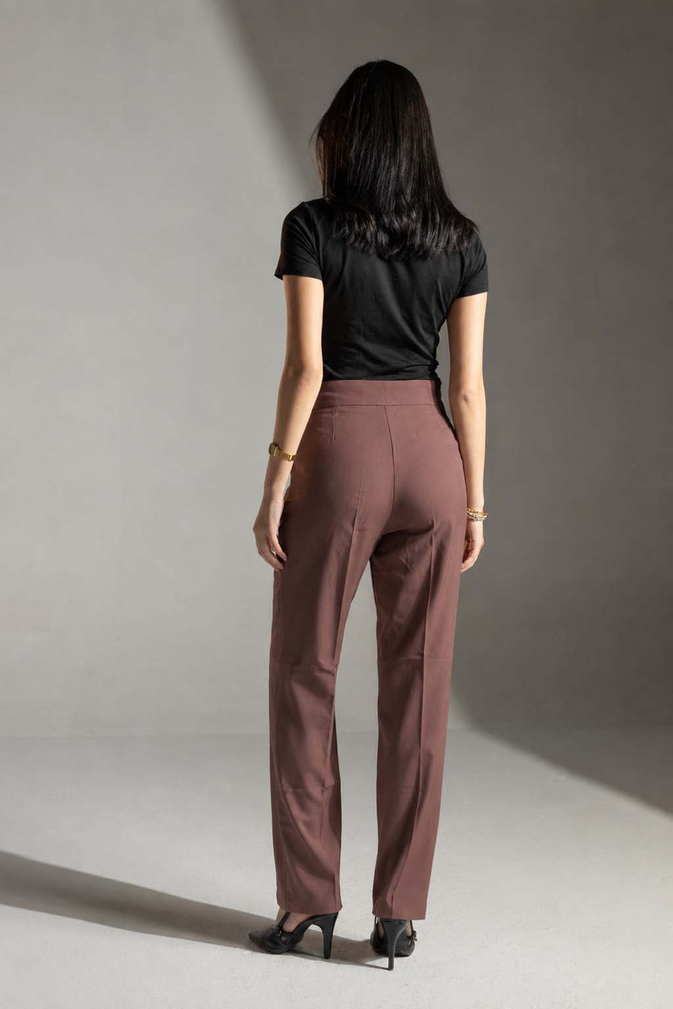 Brown Tailored Wide-Leg Pants