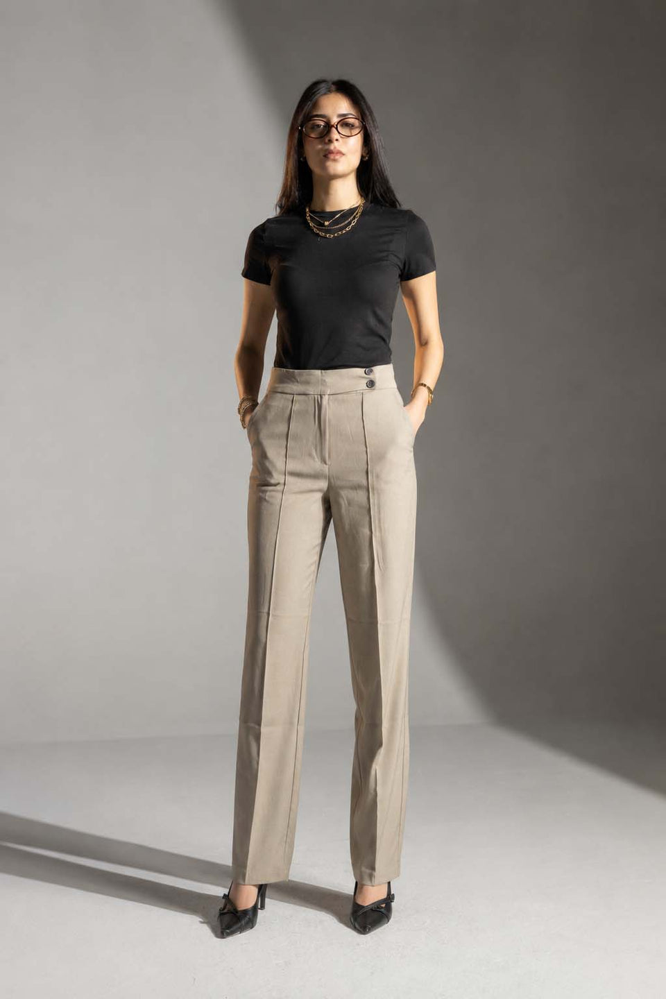 Coffe Tailored Wide-Leg Pants