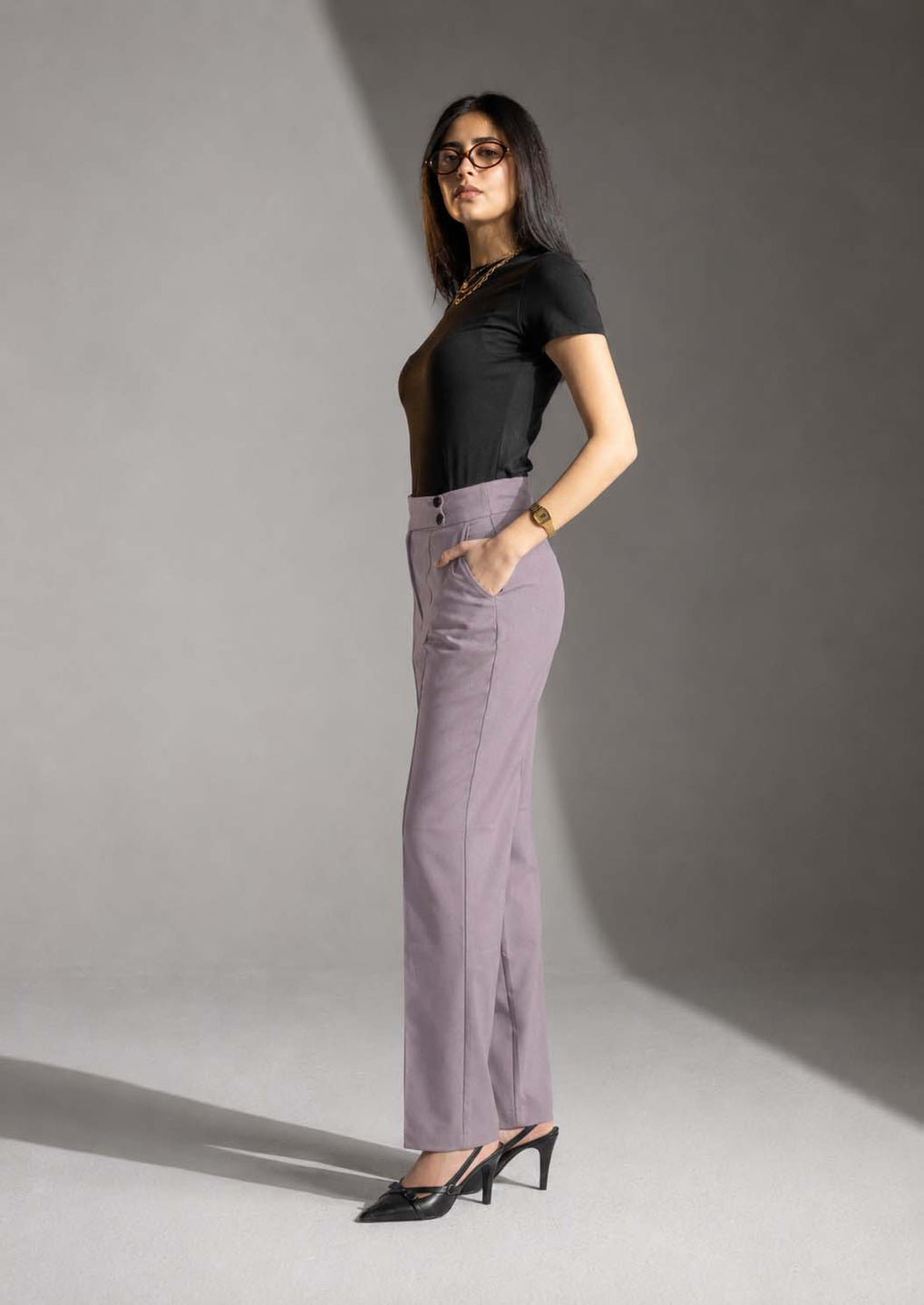 Grey Tailored Wide-Leg Pants