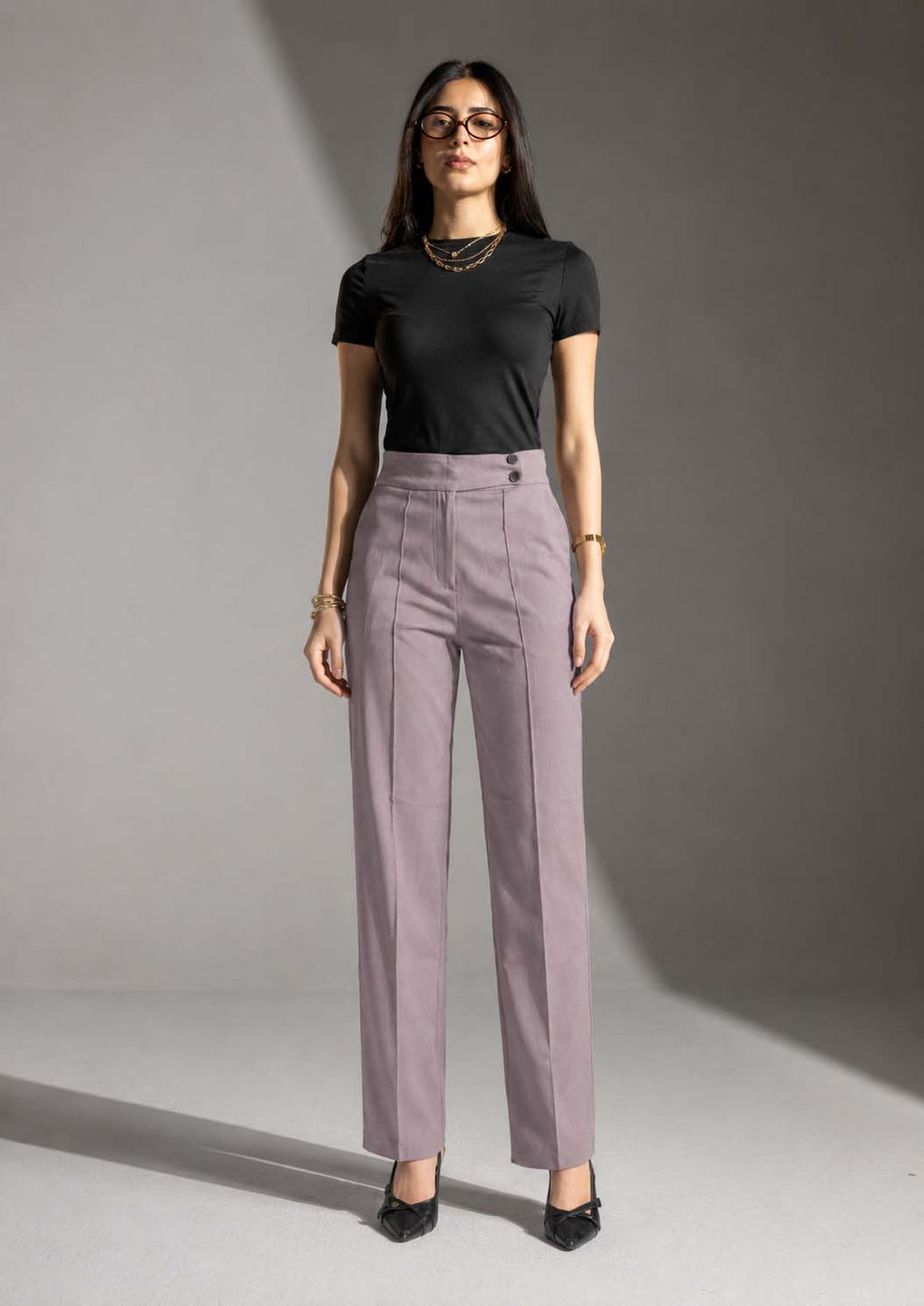 Grey Tailored Wide-Leg Pants