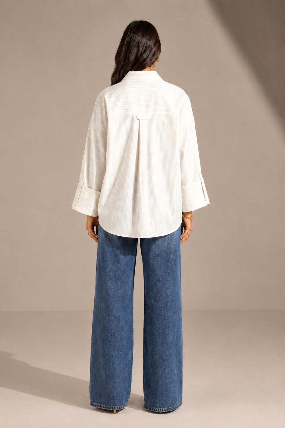 Beige Striped Oversized Shirt
