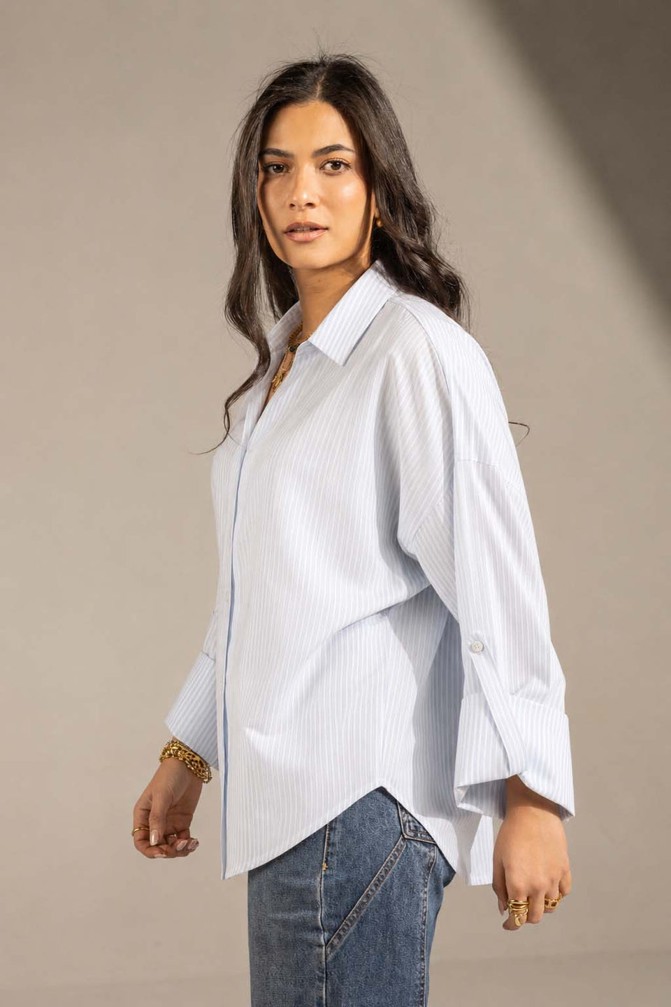 Blue Striped Oversized Shirt