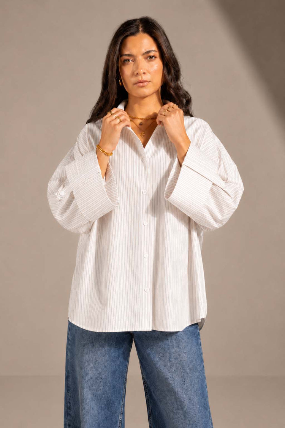 Grey Striped Oversized Shirt