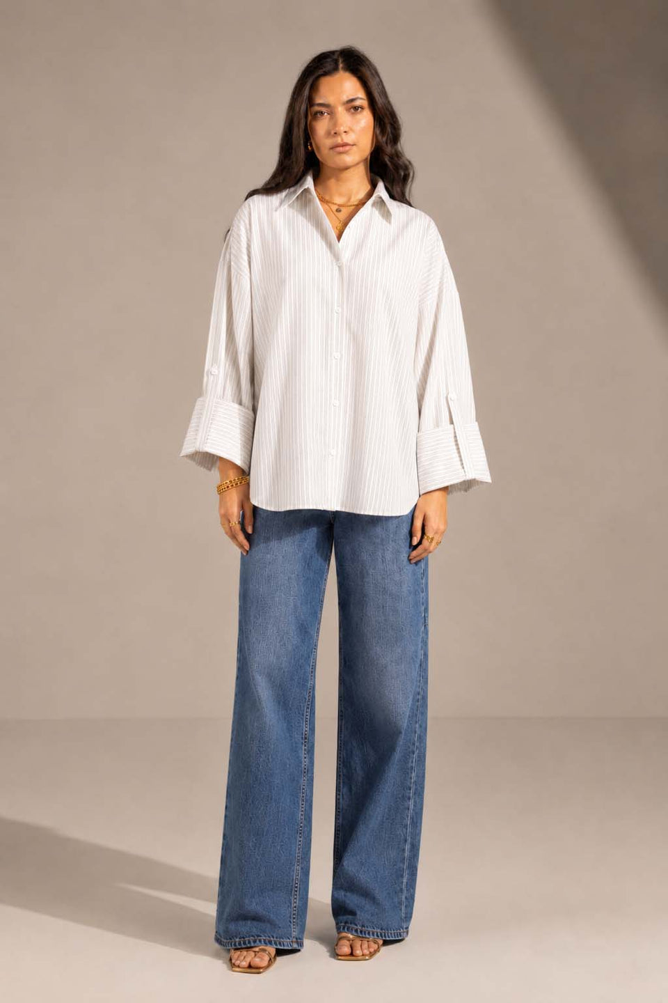 Grey Striped Oversized Shirt