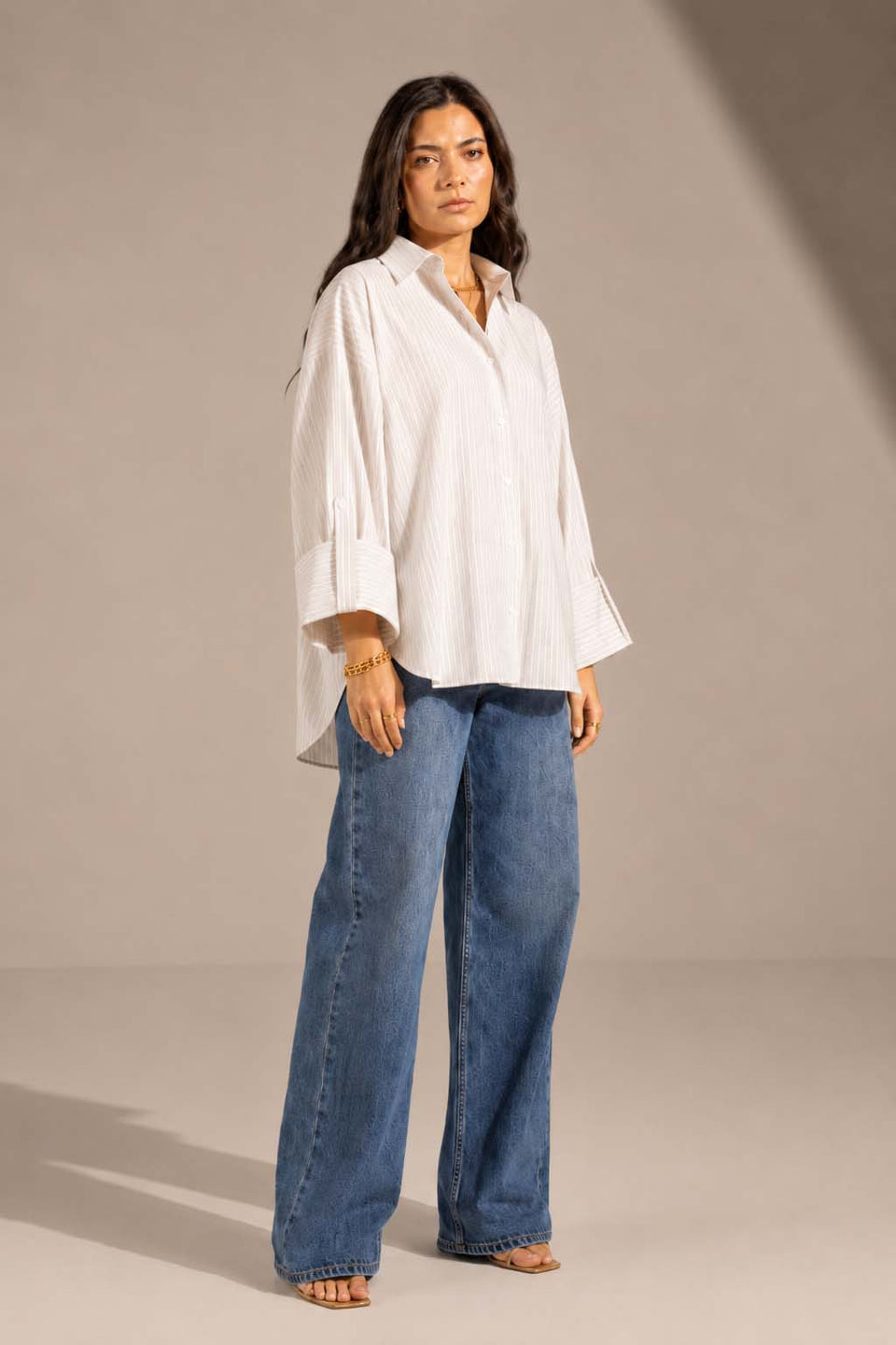 Grey Striped Oversized Shirt