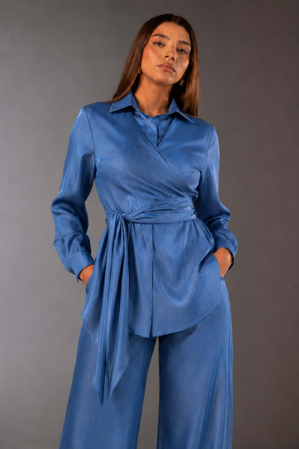 Blue Look-Denim Wrap Set
