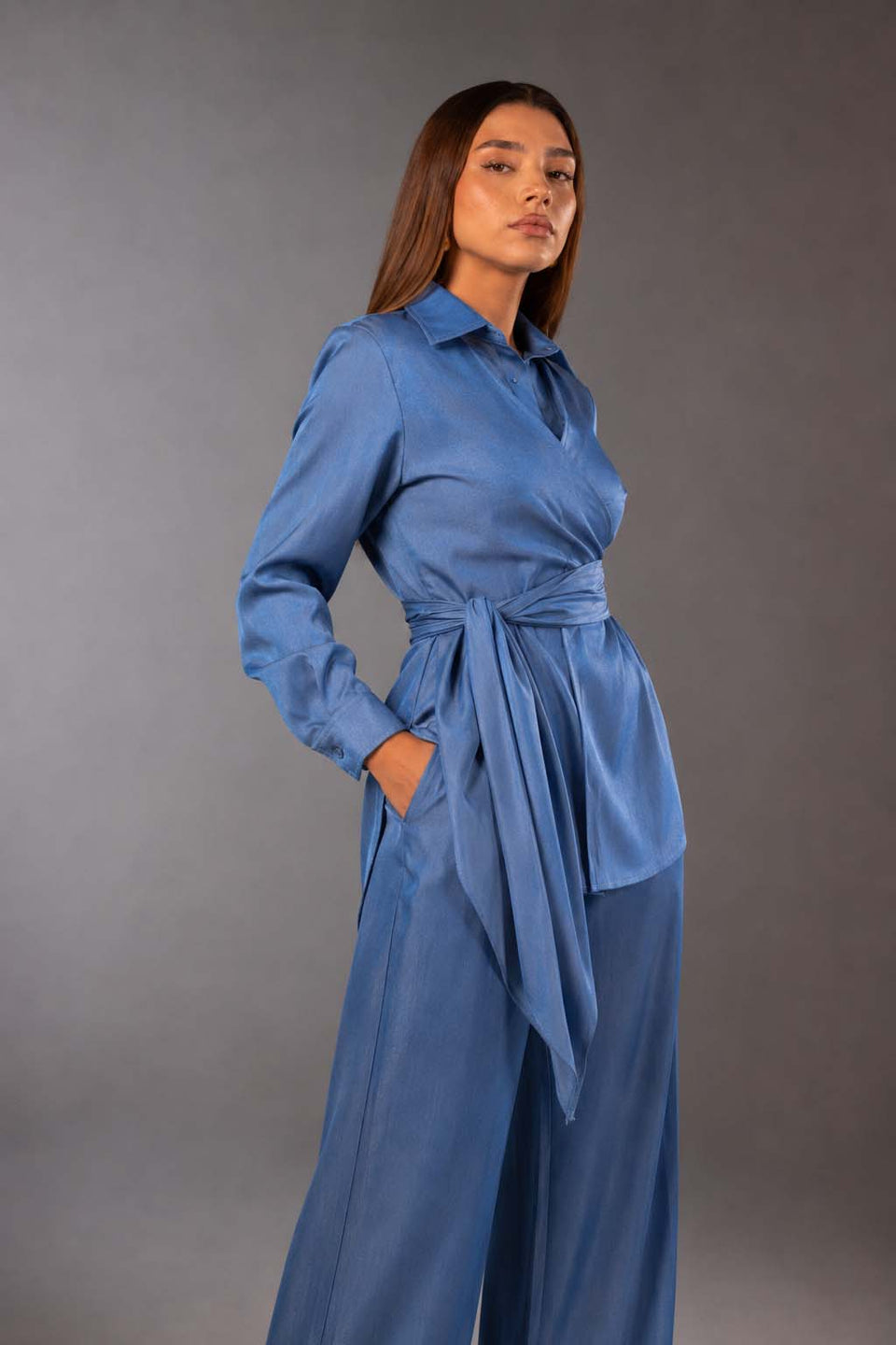 Blue Look-Denim Wrap Set