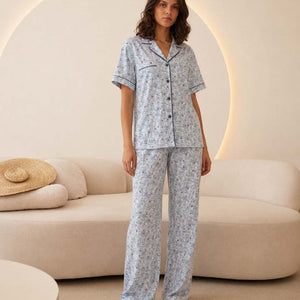 Blue Paisley Short Sleeve Pajama Set