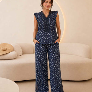 Navy Ruffle Floral Lounge Set