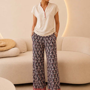 Beige Boho Print Pajama Set