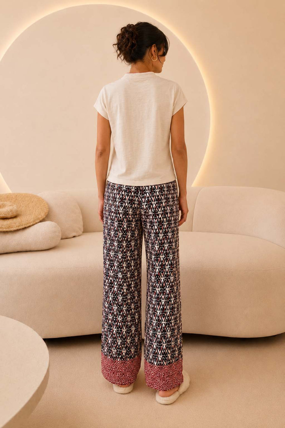 Beige Boho Print Pajama Set
