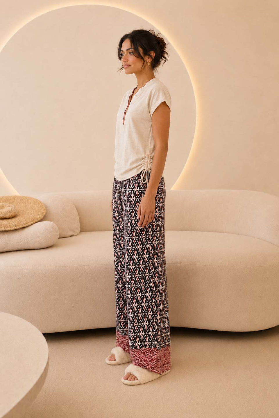 Beige Boho Print Pajama Set