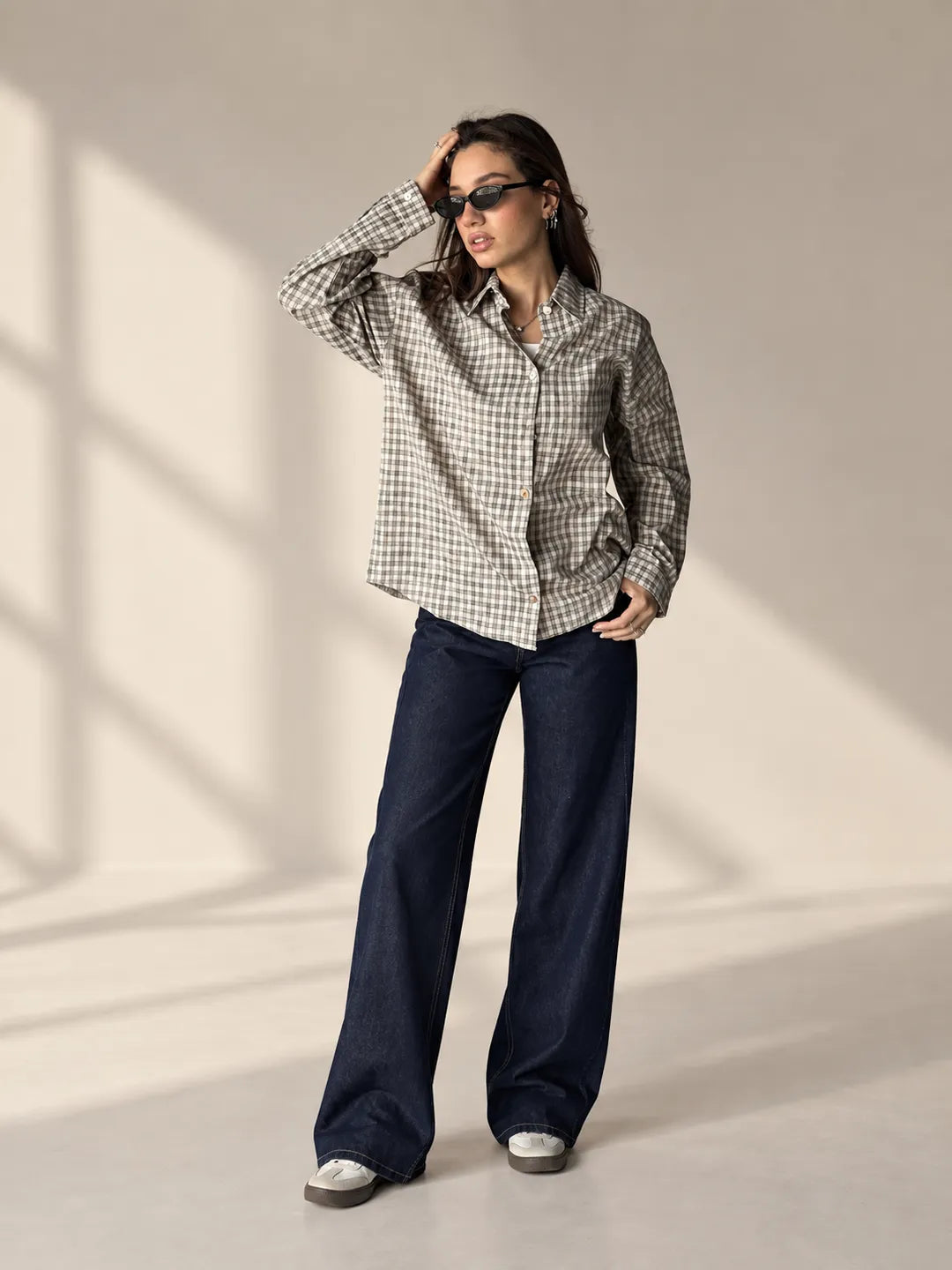 Beige Checkered Oversized Shirt