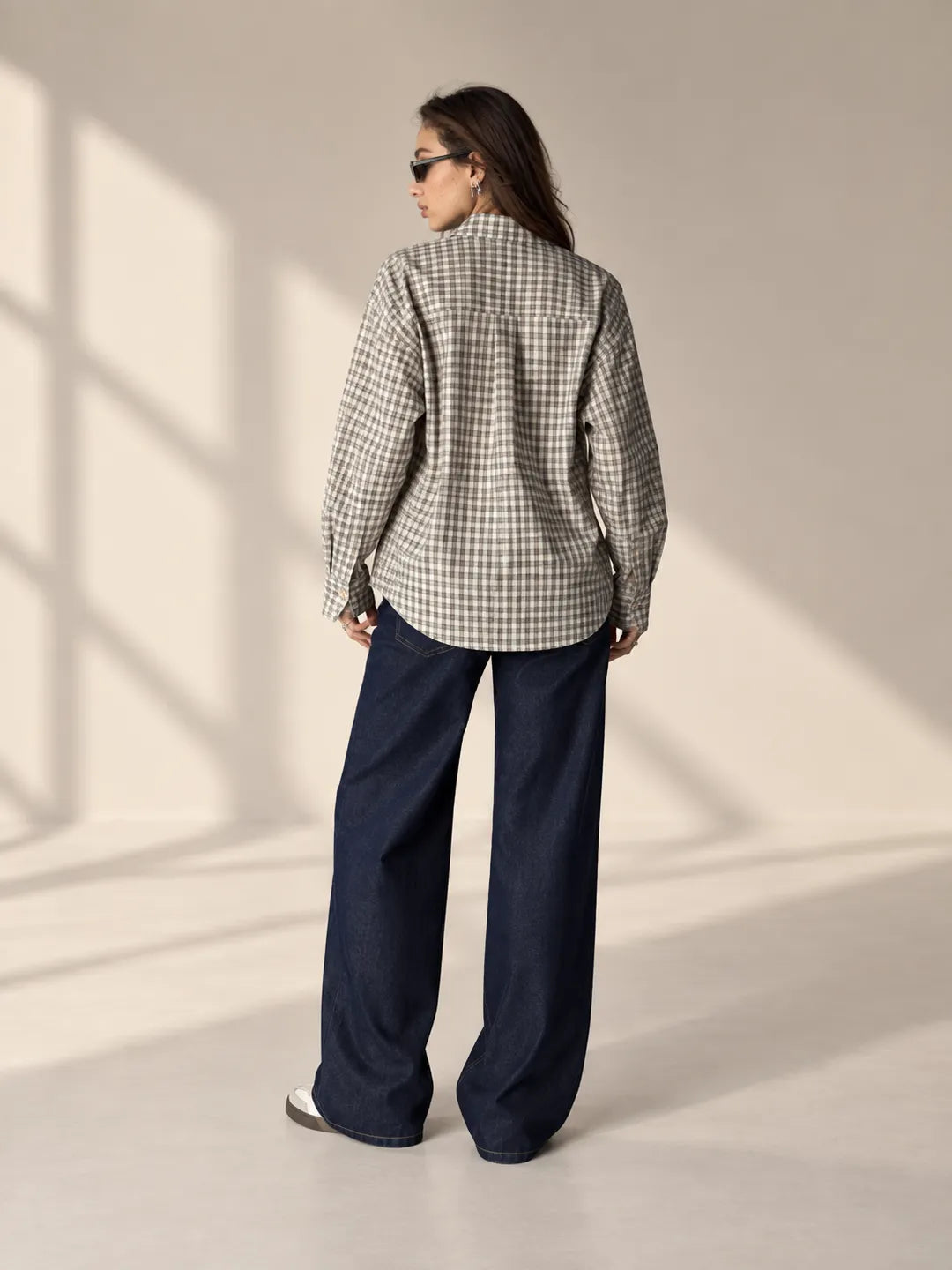 Beige Checkered Oversized Shirt