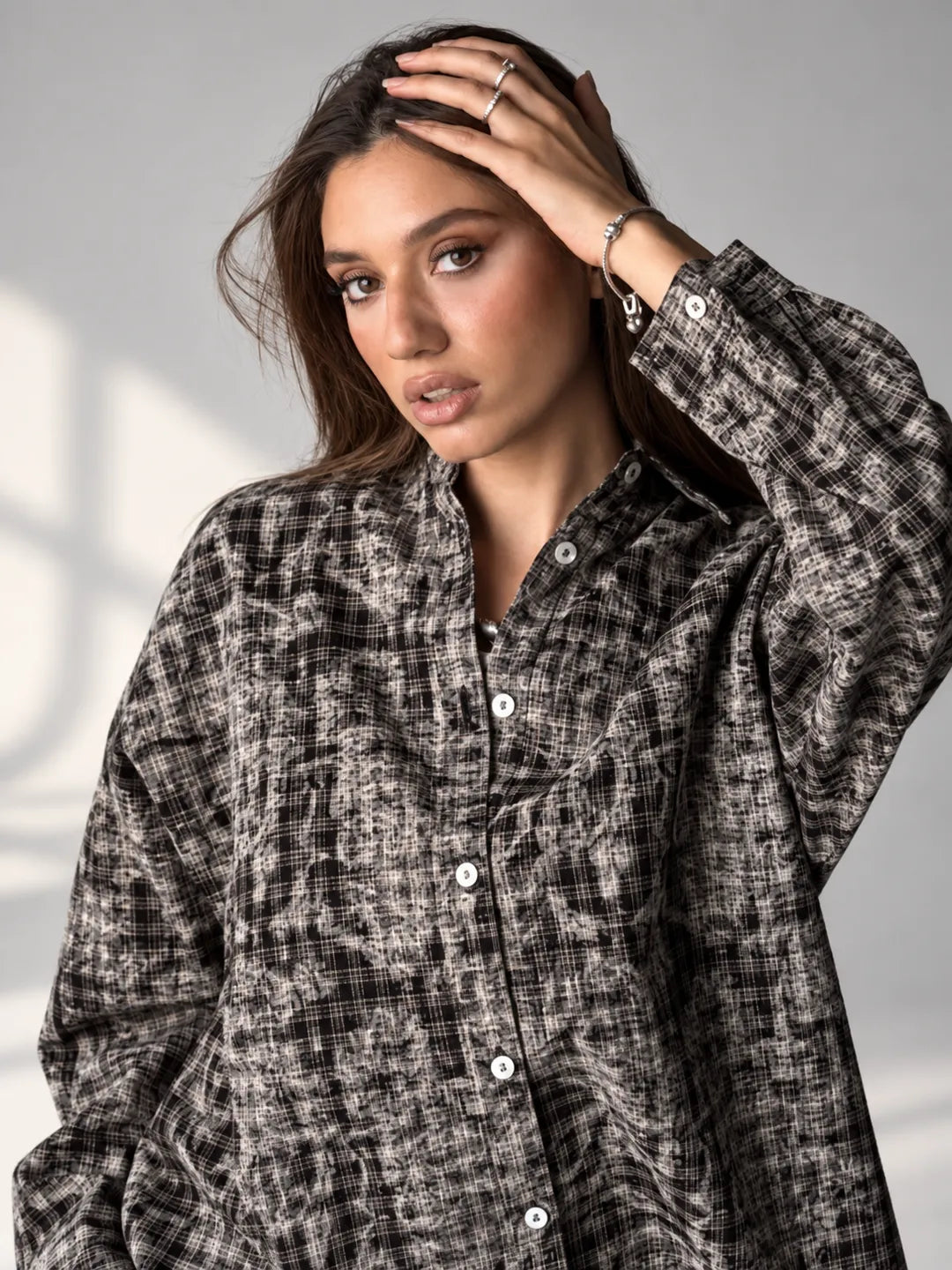 Black Checkered Oversized Shirt