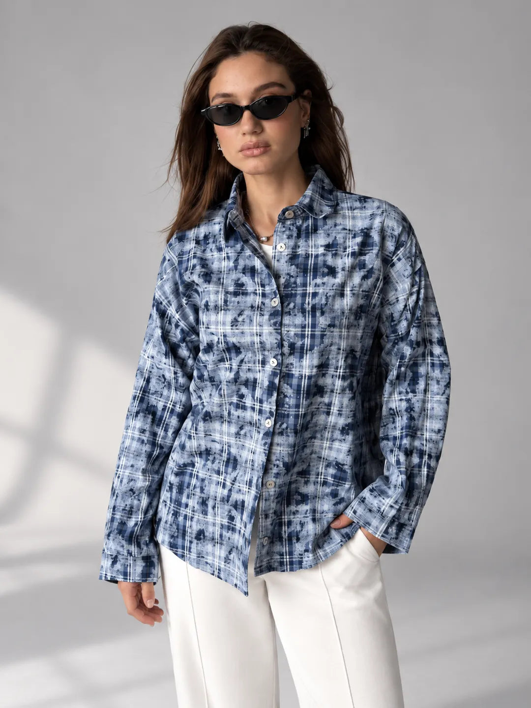 Blue Checkered Oversized Shirt