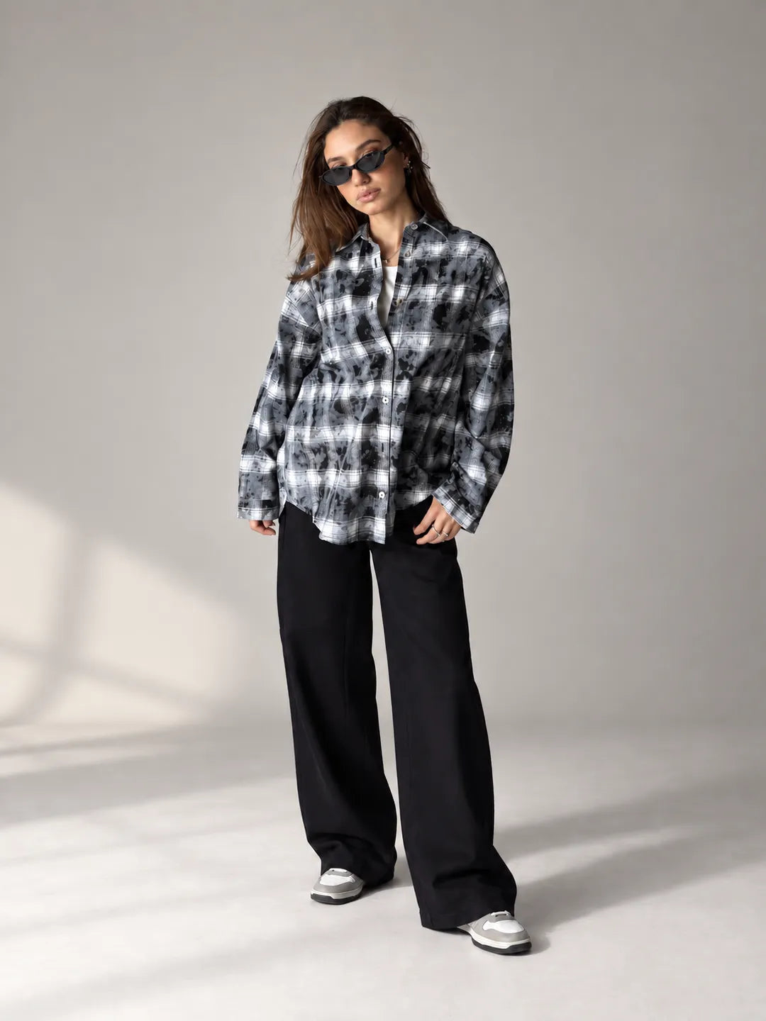 Grey Checkered Oversized Shirt