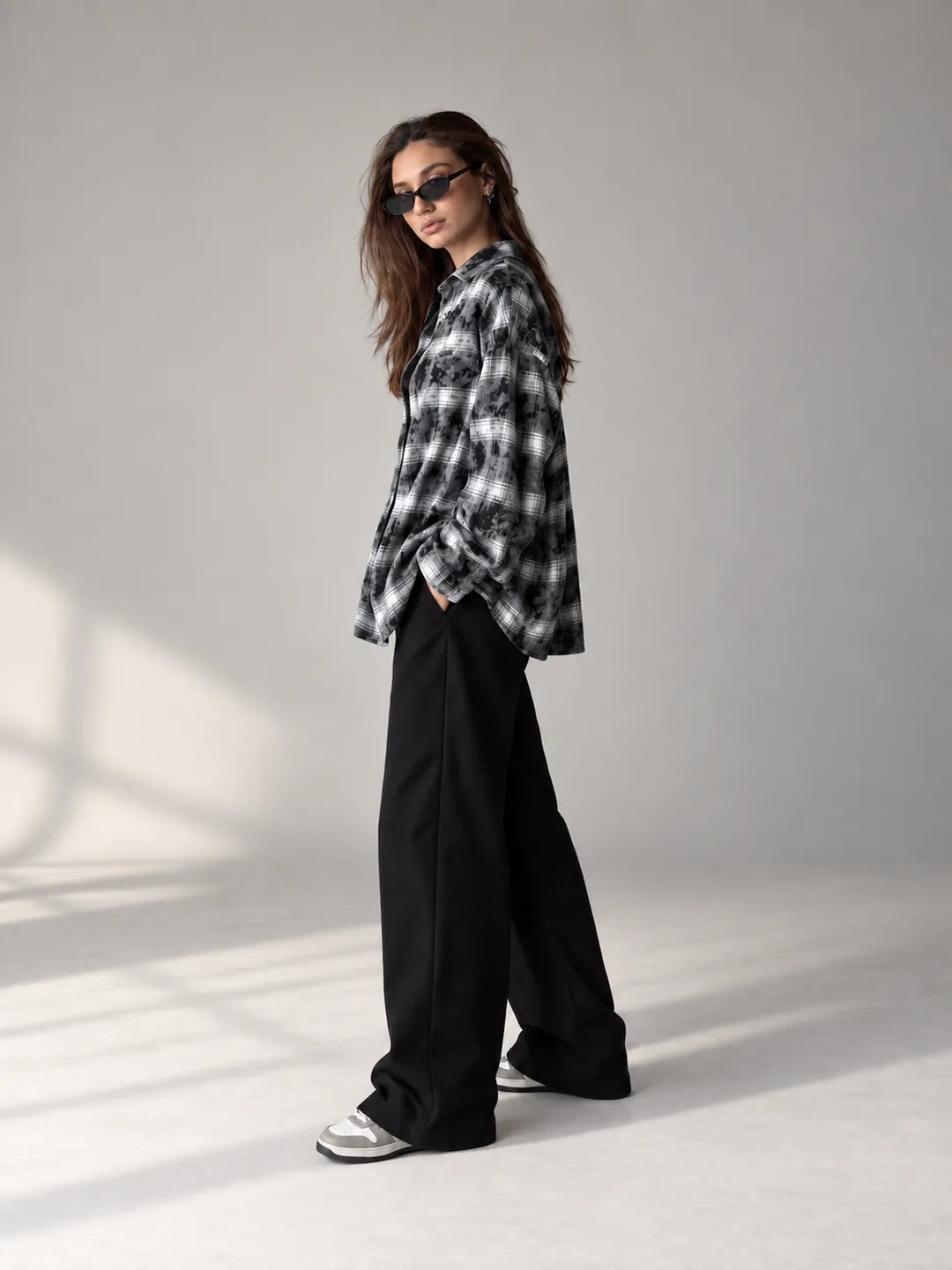 Grey Checkered Oversized Shirt