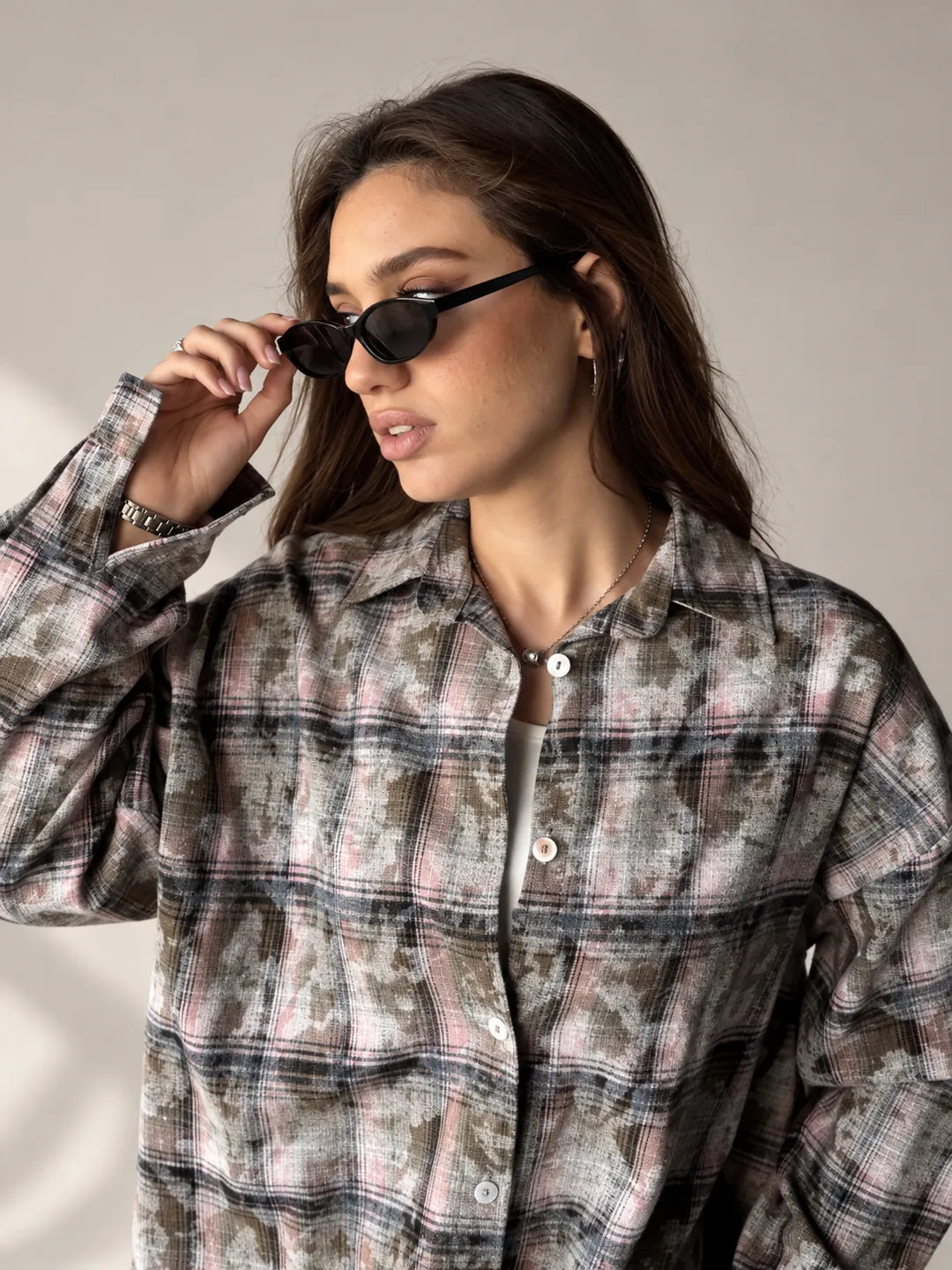 Pink Checkered Oversized Shirt