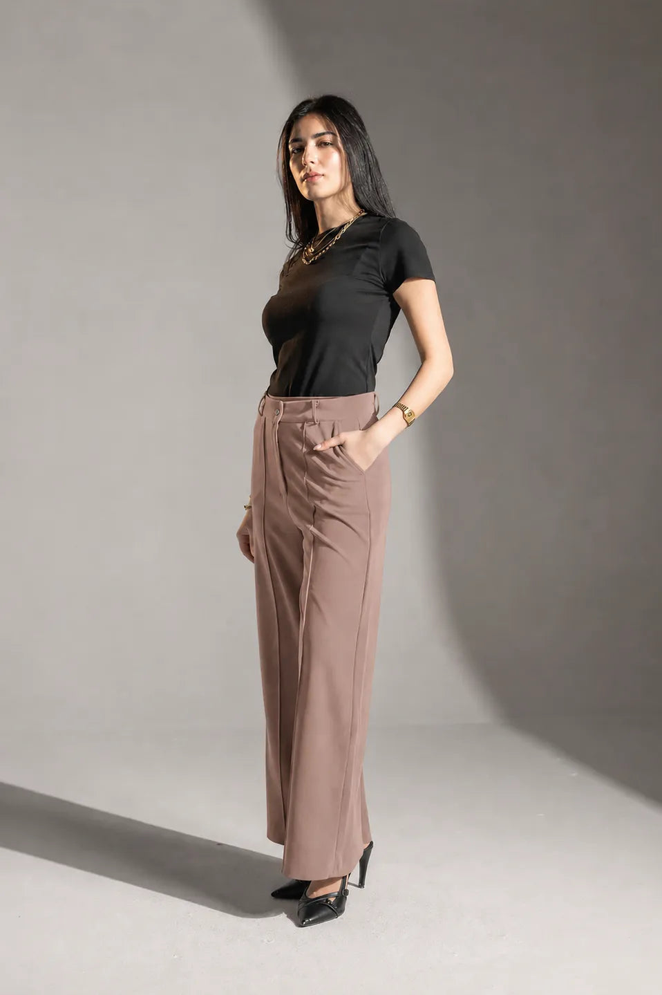 Coffee Rosalyn Tailored Pants