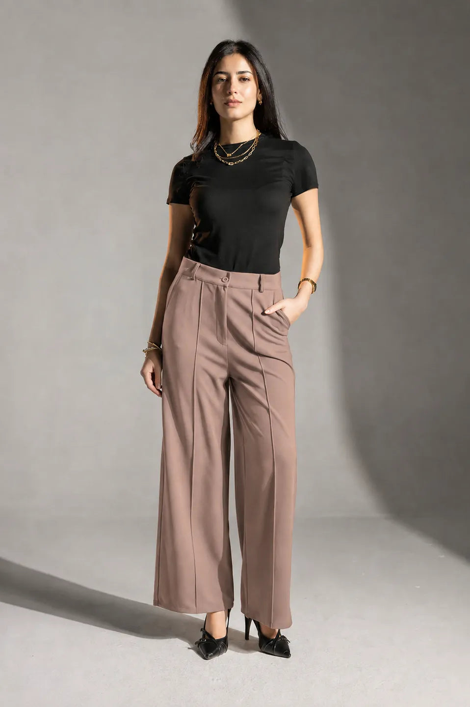 Coffee Rosalyn Tailored Pants