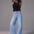 Textured Light-Wash Wide-Leg Jeans