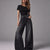 Shiny Wide-leg Black Jeans