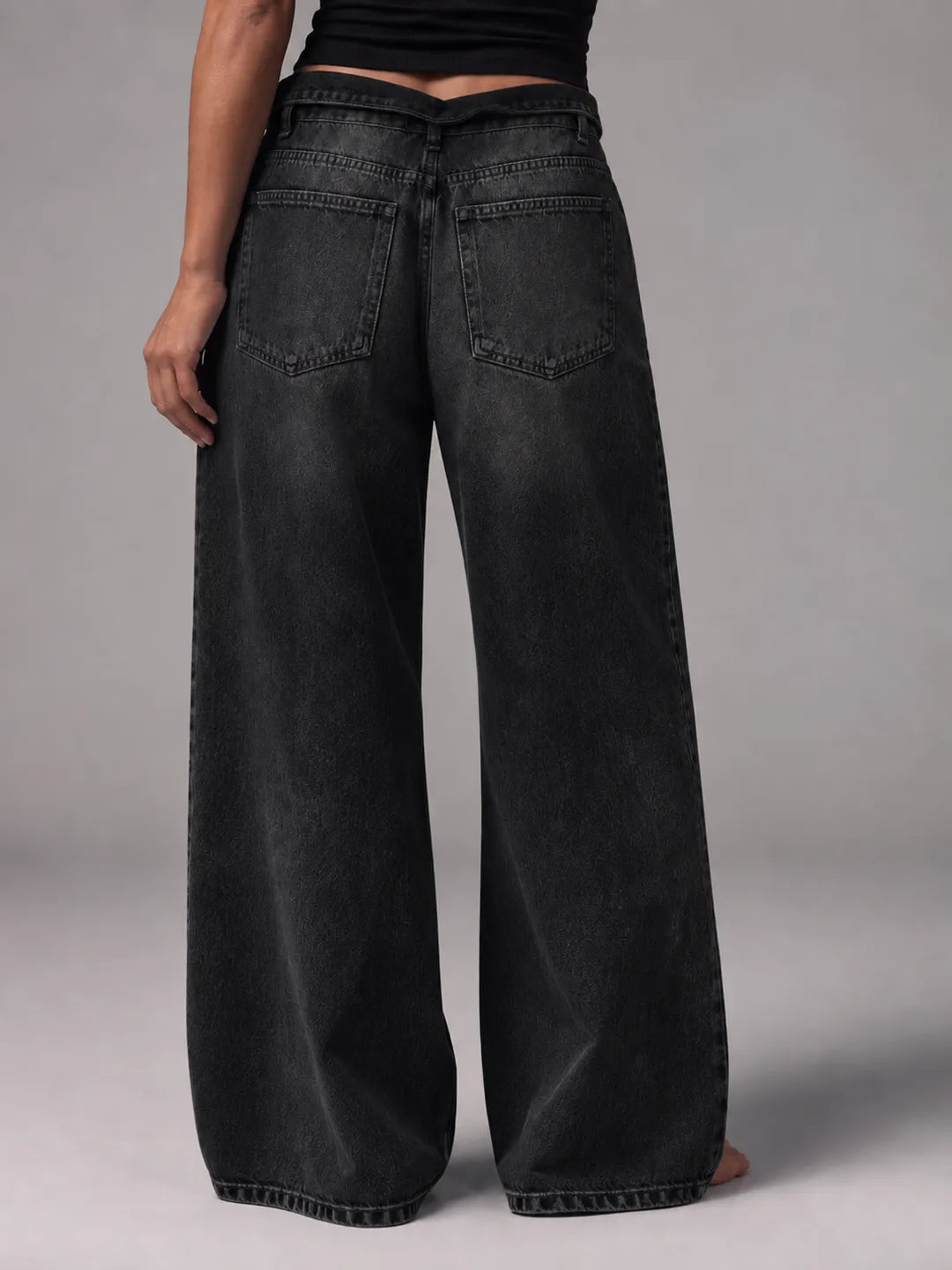 Shiny Wide-leg Black Jeans