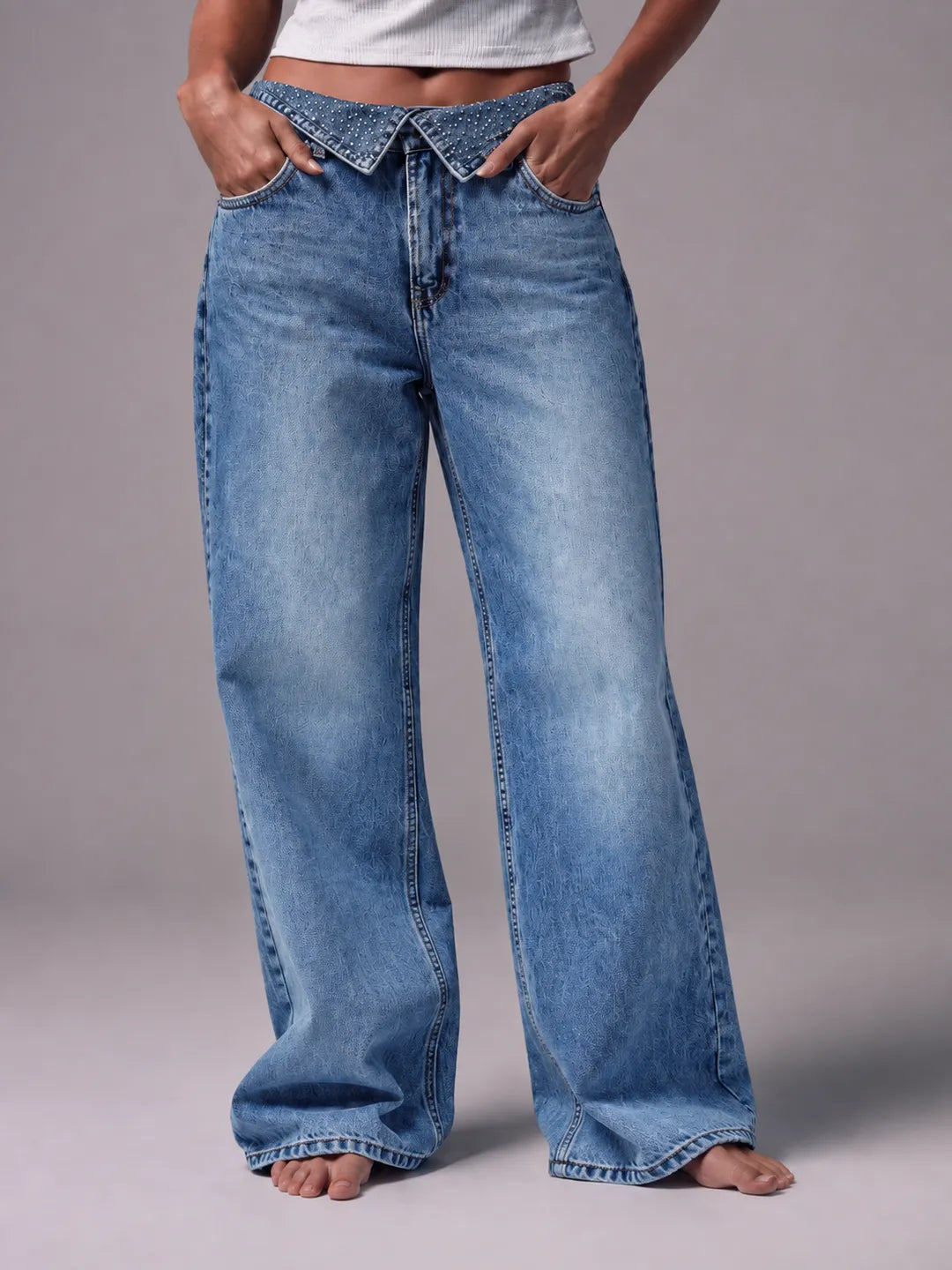 Shiny Wide-leg Dark Jeans