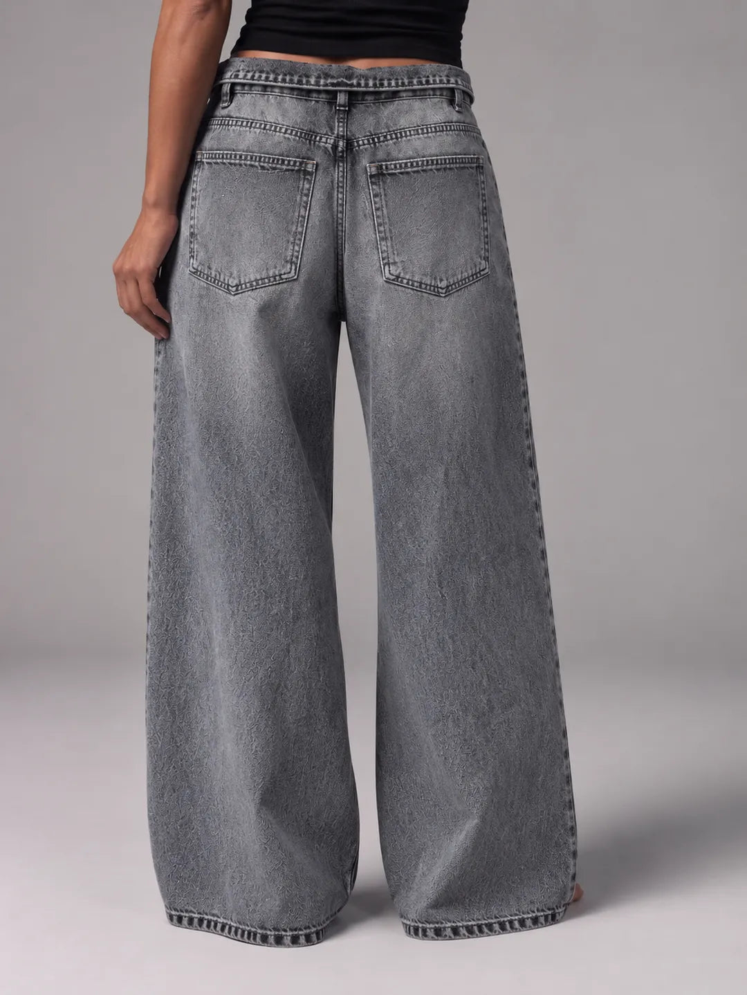 Shiny Wide-leg Gray Jeans